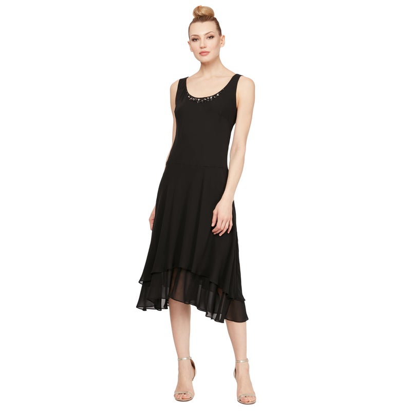 S.L. Fashions Women's Mother of The Bride Dress with Embellished Neckline & Shoulder, Wedding Guest, Black, 14 - Image 2
